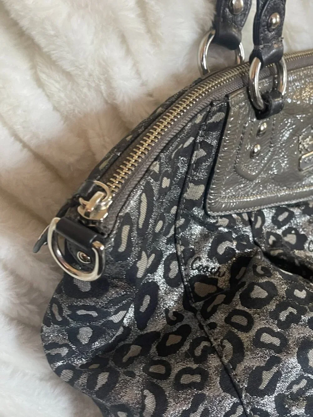 Coach Metallic Silver/Black Ocelot Leopard
